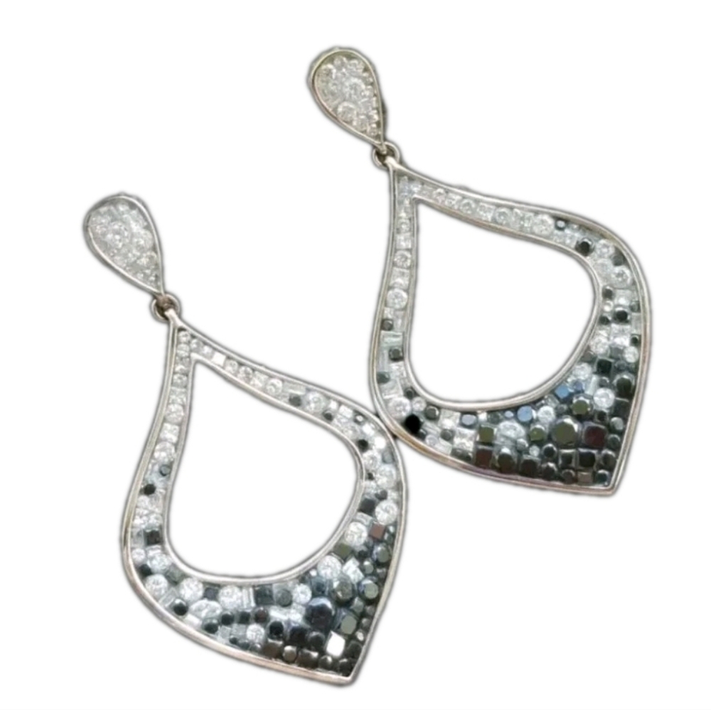 Diamond Earrings 4tcw 18k Gold Enamel Large Designer Pleve